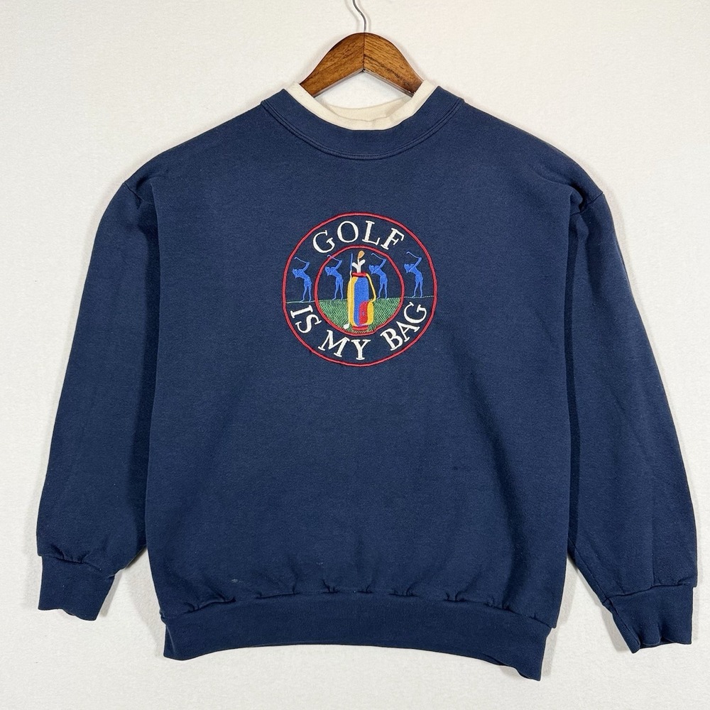 Vintage Cheek-O Golf Is‎ My Bag Sweatshirt Large Blue Mock Crew Neck Made In USA